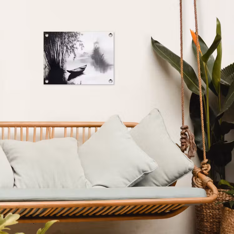 Boot - Rivier - Bamboe - Wit tuinposter los doek klein -sfeer7