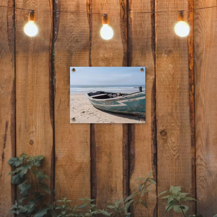 Boot - Zandstrand - Zee tuinposter los doek klein -sfeer1