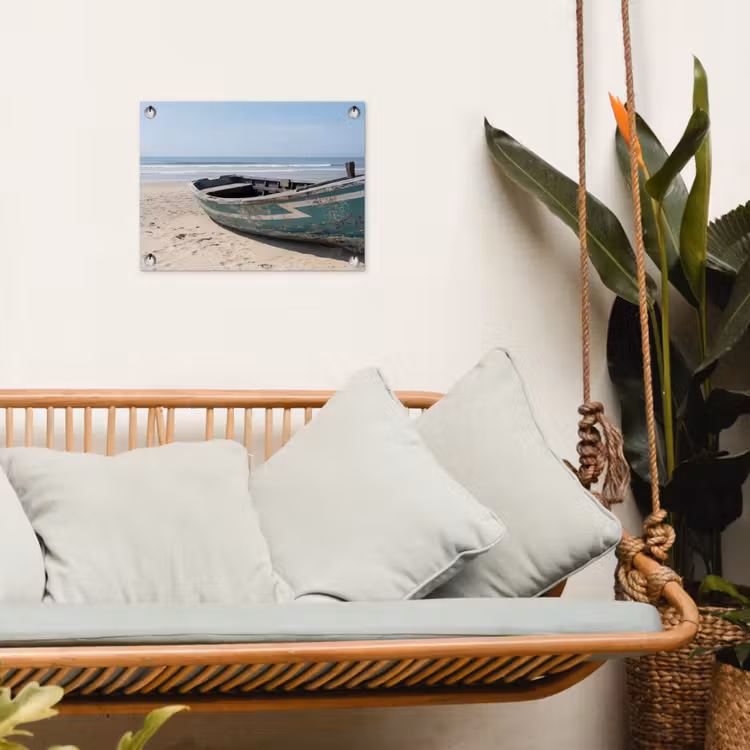 Boot - Zandstrand - Zee tuinposter los doek klein -sfeer7