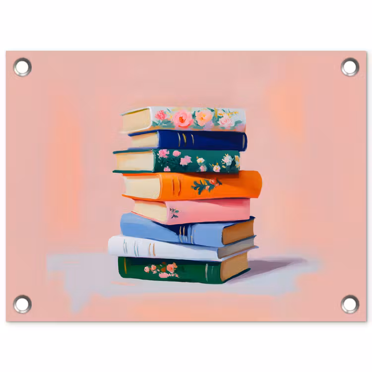 Boeken - Stapel - Kleurrijk tuinposter los doek klein -3d