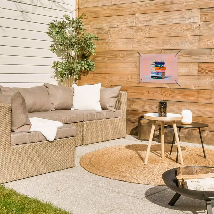 Boeken - Stapel - Kleurrijk tuinposter los doek klein -sfeer4