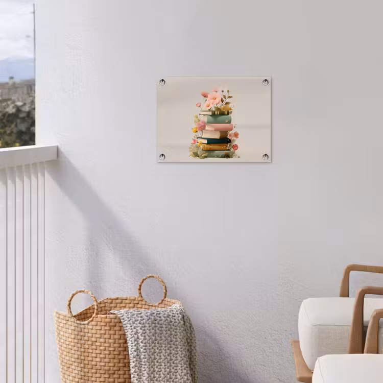 Boeken - Stapel - Bloemen - Kleurrijk tuinposter los doek klein -sfeer8