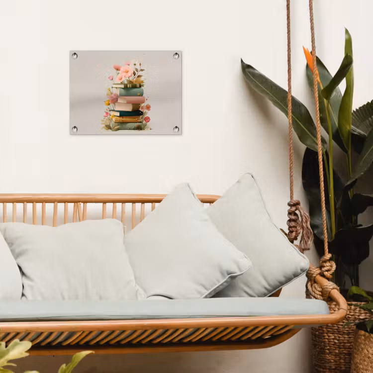 Boeken - Stapel - Bloemen - Kleurrijk tuinposter los doek klein -sfeer7