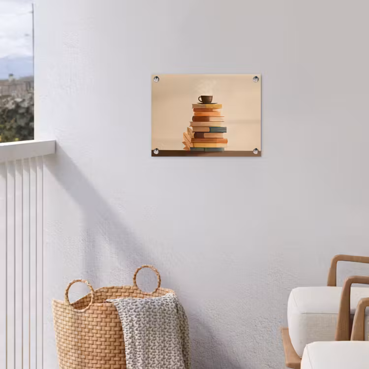 Boeken - Toren - Koffie - Beige tuinposter los doek klein -sfeer8