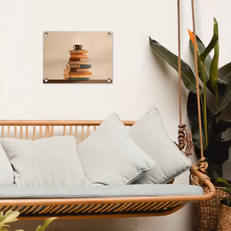 Boeken - Toren - Koffie - Beige tuinposter los doek klein -sfeer7