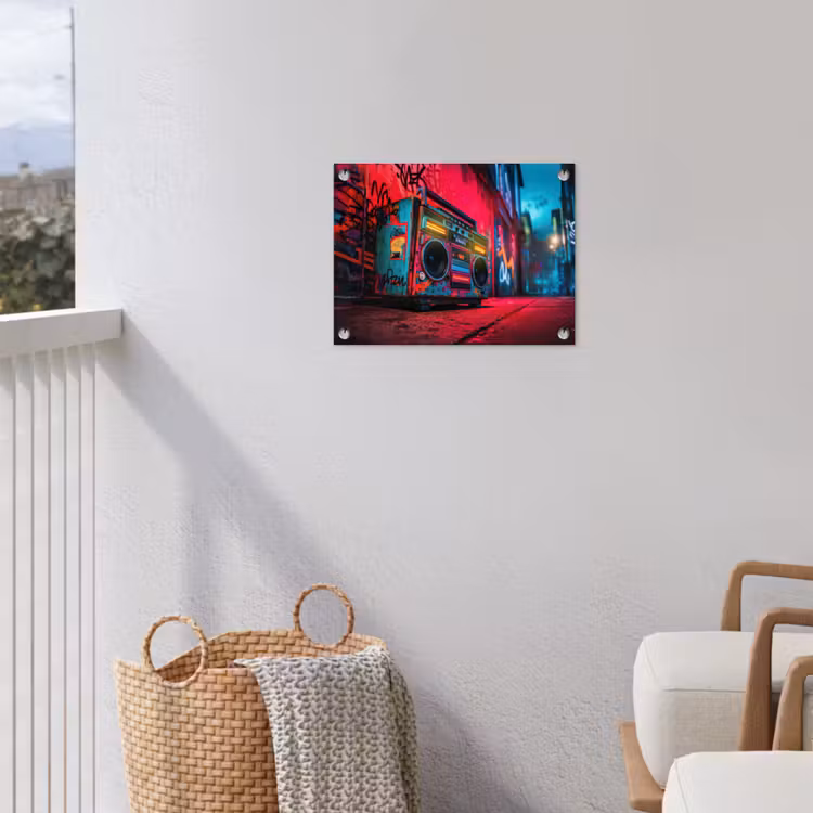 Boombox - Rood - Graffiti - Neon tuinposter los doek klein -sfeer8