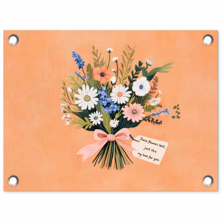 Boeket - Strikje - Quote tuinposter los doek klein -3d