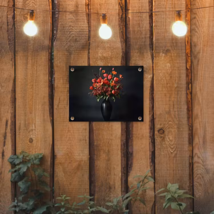Boeket - Tulpen - Vaas - Rood tuinposter los doek klein -sfeer1