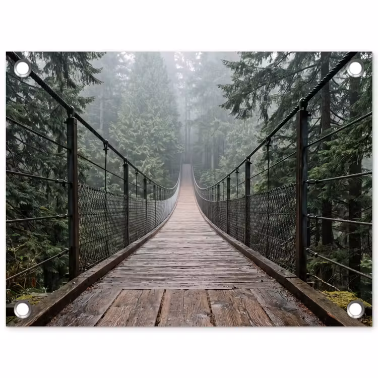 Brug - Bos - Mist - Natuur tuinposter los doek klein -3d