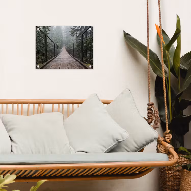 Brug - Bos - Mist - Natuur tuinposter los doek klein -sfeer7