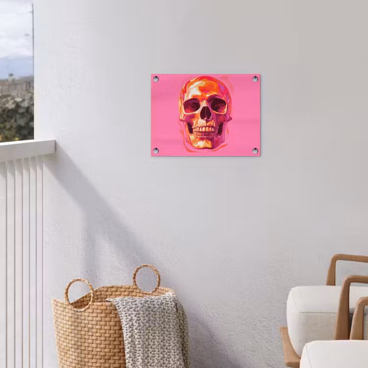 Felroze - Tanden - Schedel tuinposter los doek klein -sfeer8