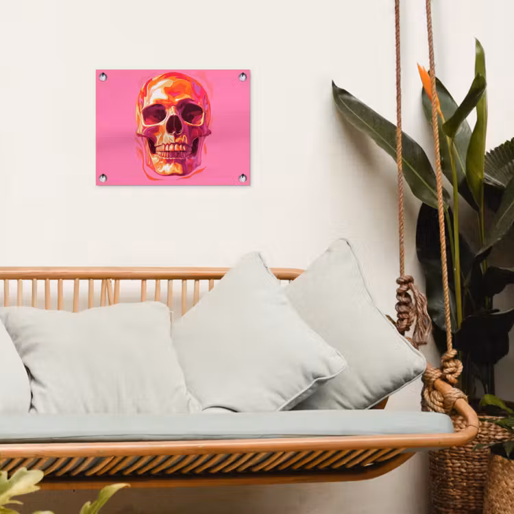 Felroze - Tanden - Schedel tuinposter los doek klein -sfeer7