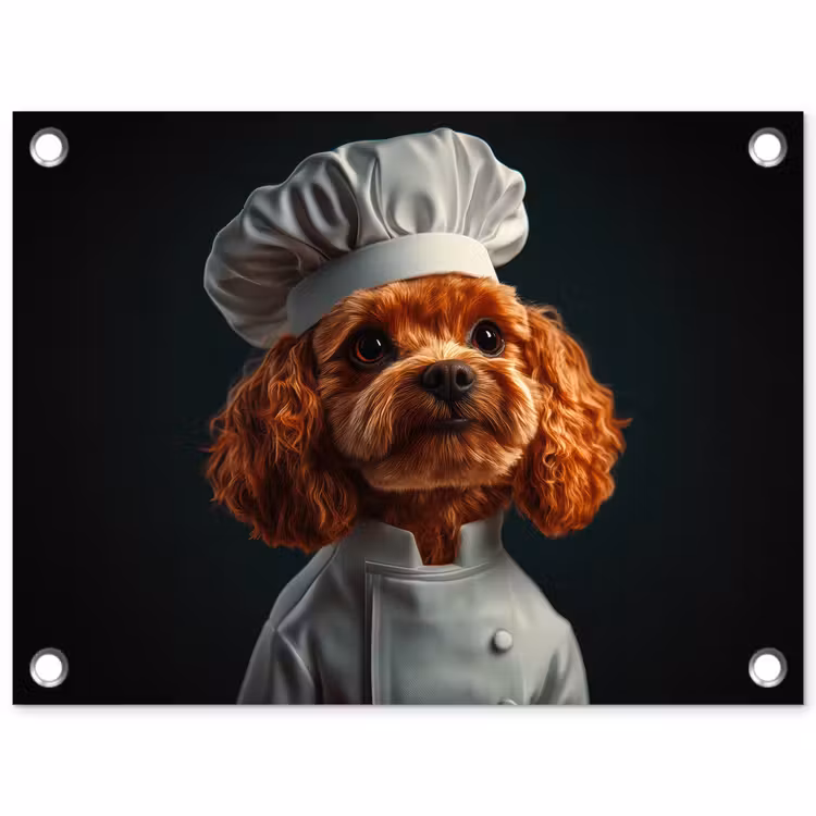 Bruin - Kok - Hondje tuinposter los doek klein -3d