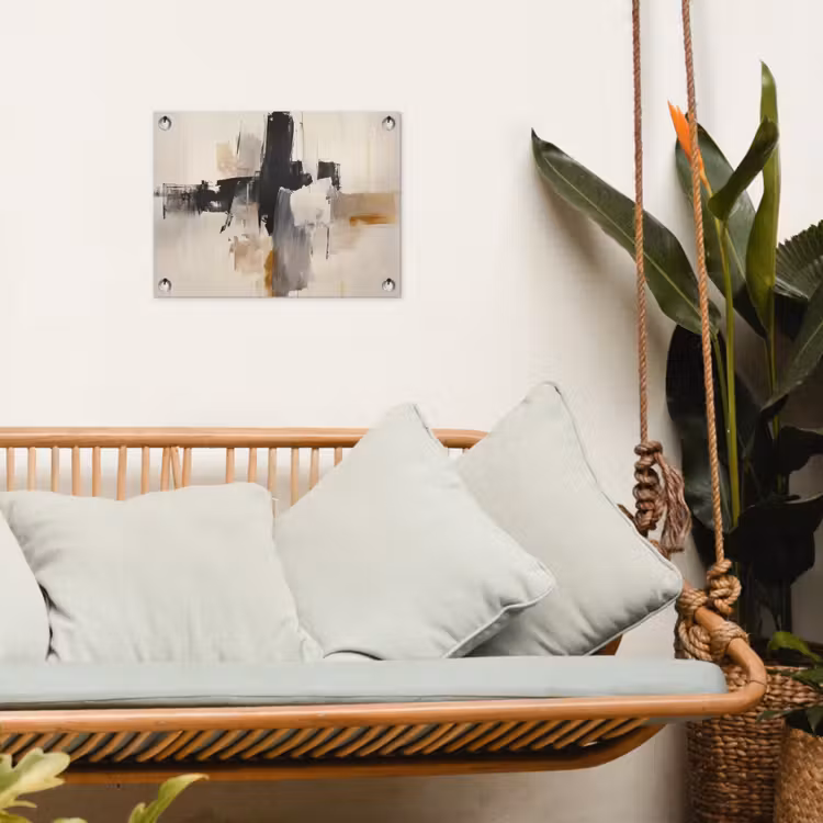Penseelstreken - Ruw - Abstract - Beige tuinposter los doek klein -sfeer7