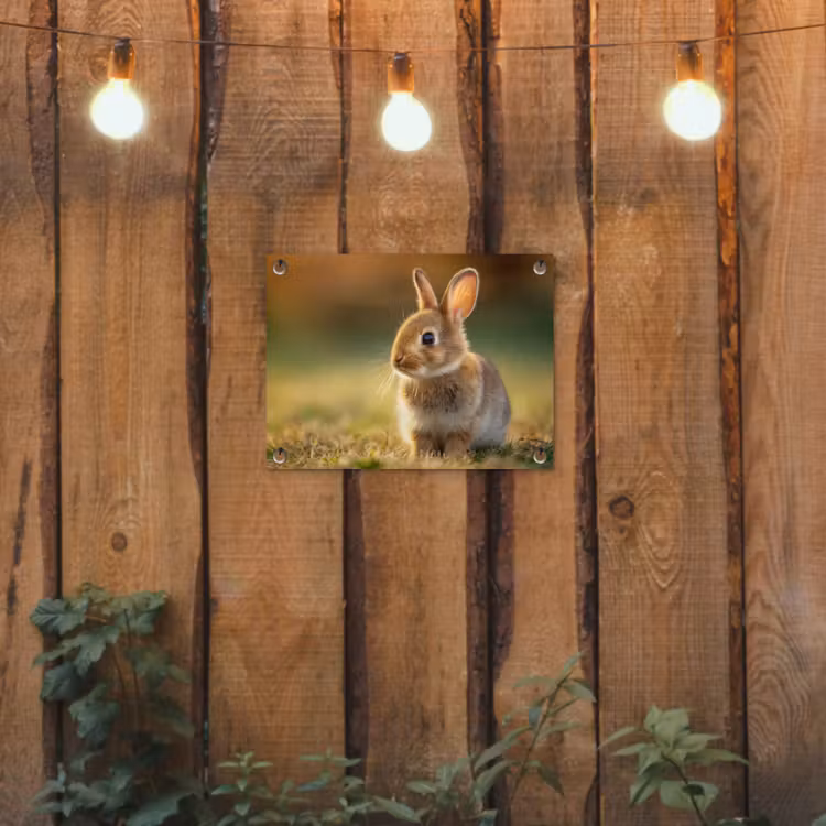 Konijntje - Bruin - Gras tuinposter los doek klein -sfeer1