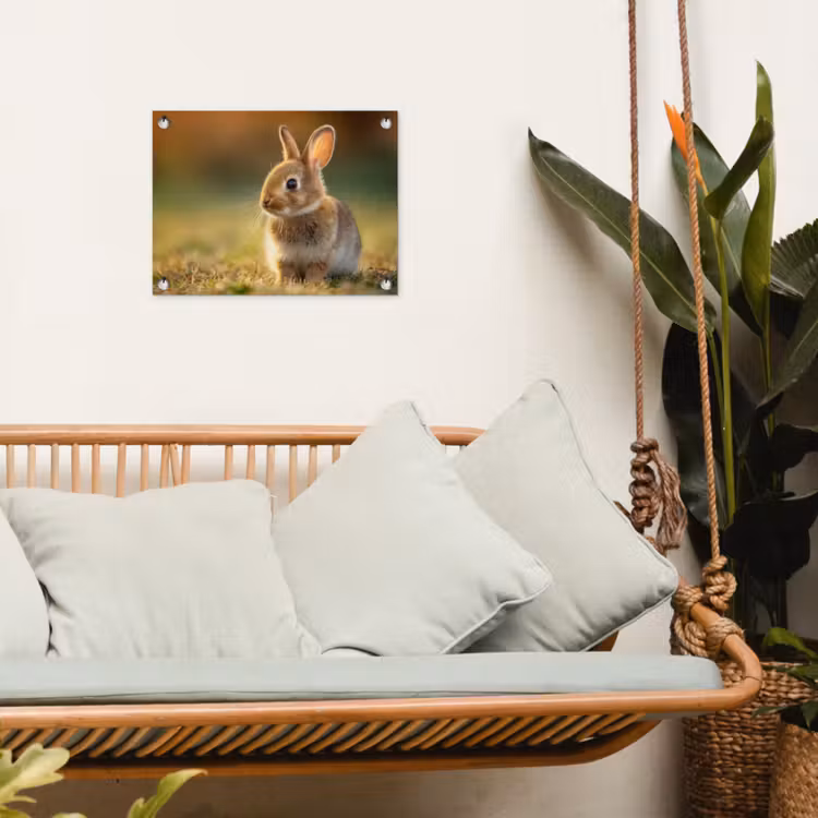 Konijntje - Bruin - Gras tuinposter los doek klein -sfeer7