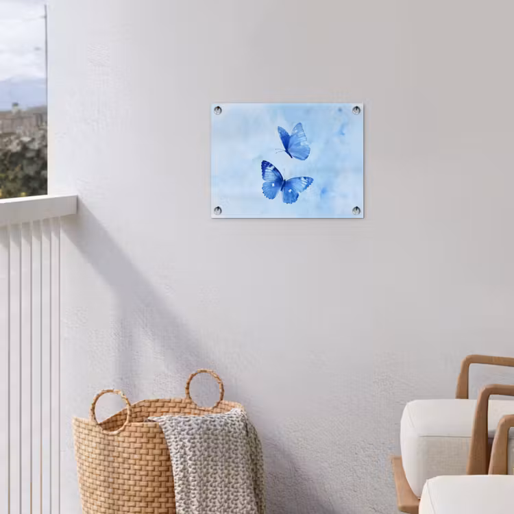 Vlinders - Sierlijk - Blauw tuinposter los doek klein -sfeer8