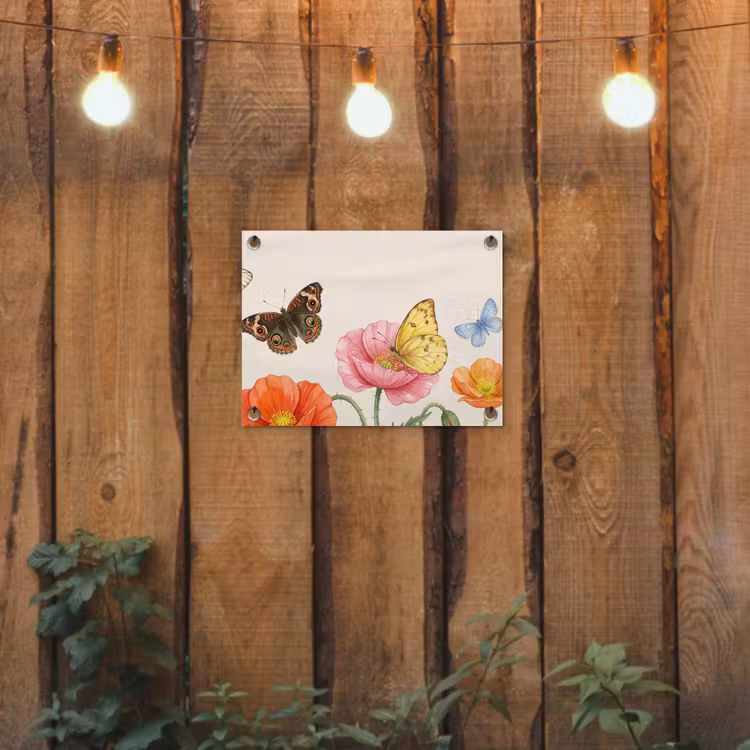 Vlinders - Klaprozen - Illustratie - Kleurrijk tuinposter los doek klein -sfeer1