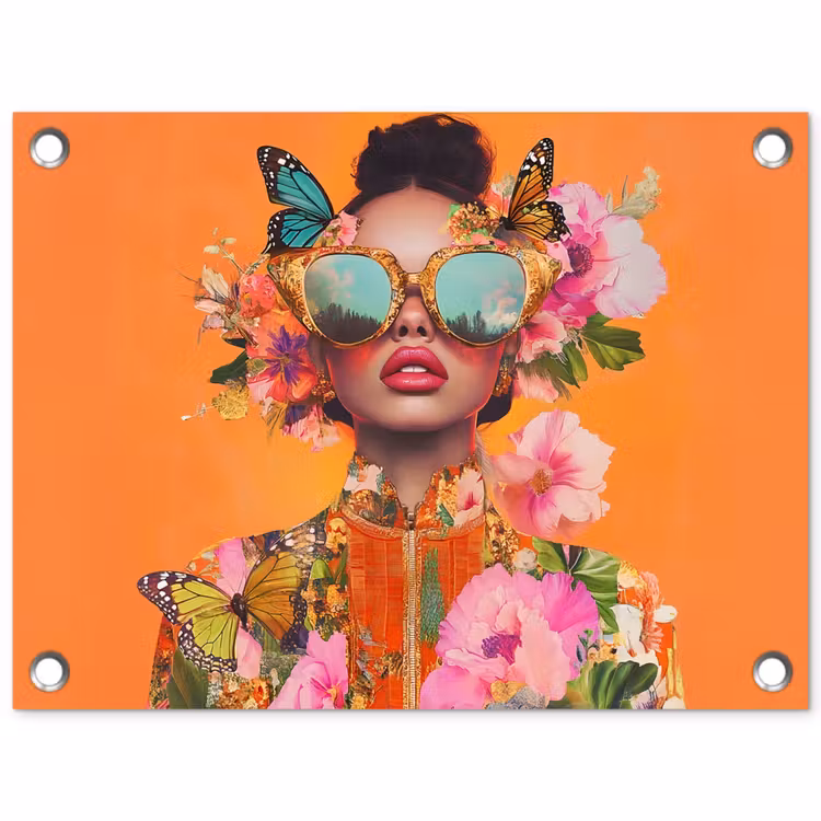 Vlinders - Vrouw - Zonnebril - Kleurrijk tuinposter los doek klein -3d