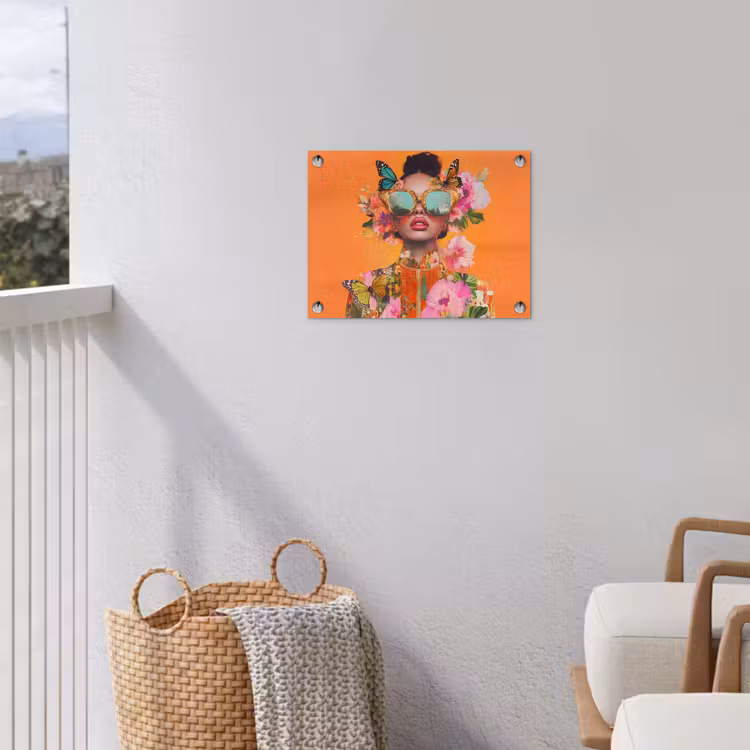 Vlinders - Vrouw - Zonnebril - Kleurrijk tuinposter los doek klein -sfeer8