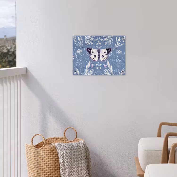 Vlinder - Bloemtakken - Lichtblauw tuinposter los doek klein -sfeer8