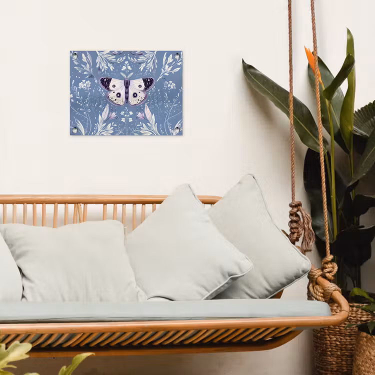 Vlinder - Bloemtakken - Lichtblauw tuinposter los doek klein -sfeer7