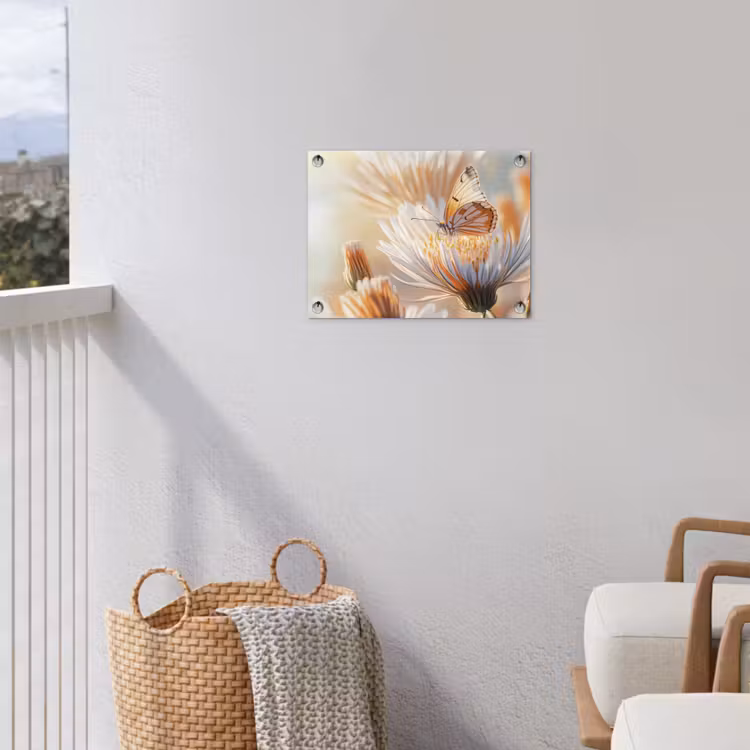 Vlinder - Bloem - Oranje tuinposter los doek klein -sfeer8