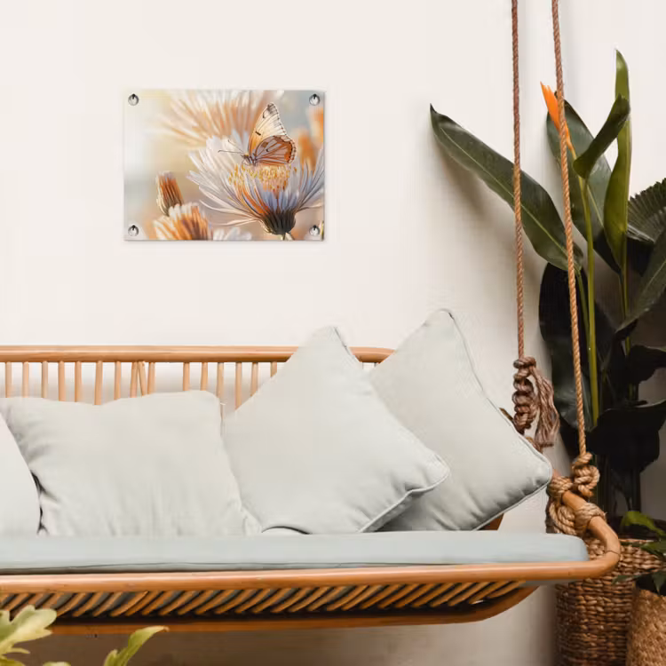 Vlinder - Bloem - Oranje tuinposter los doek klein -sfeer7