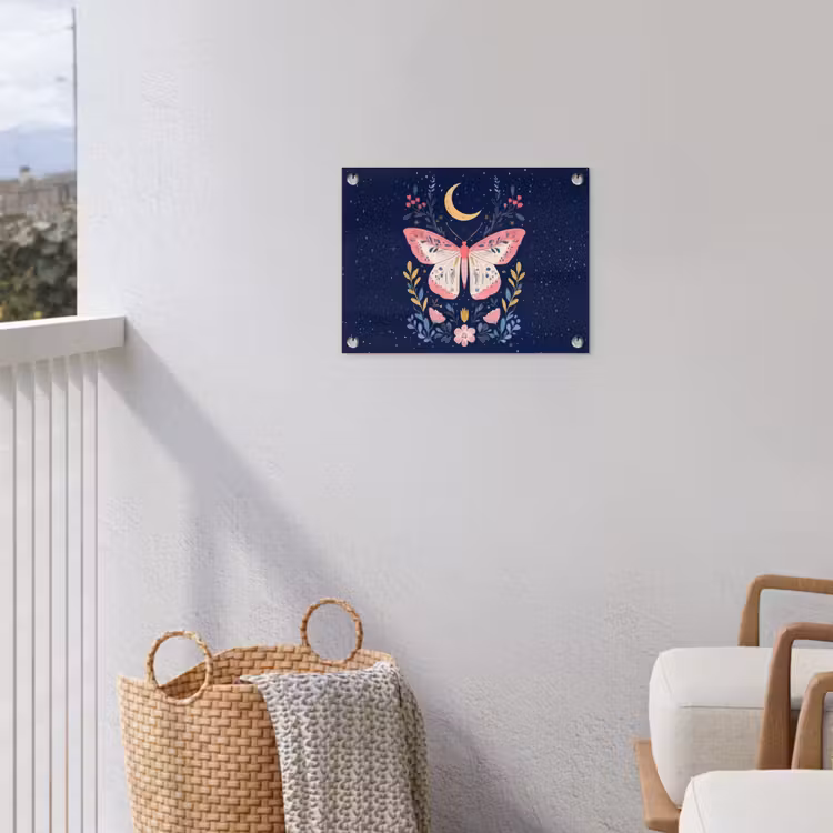 Vlinder - Maan - Bloemen - Sterrenhemel tuinposter los doek klein -sfeer8