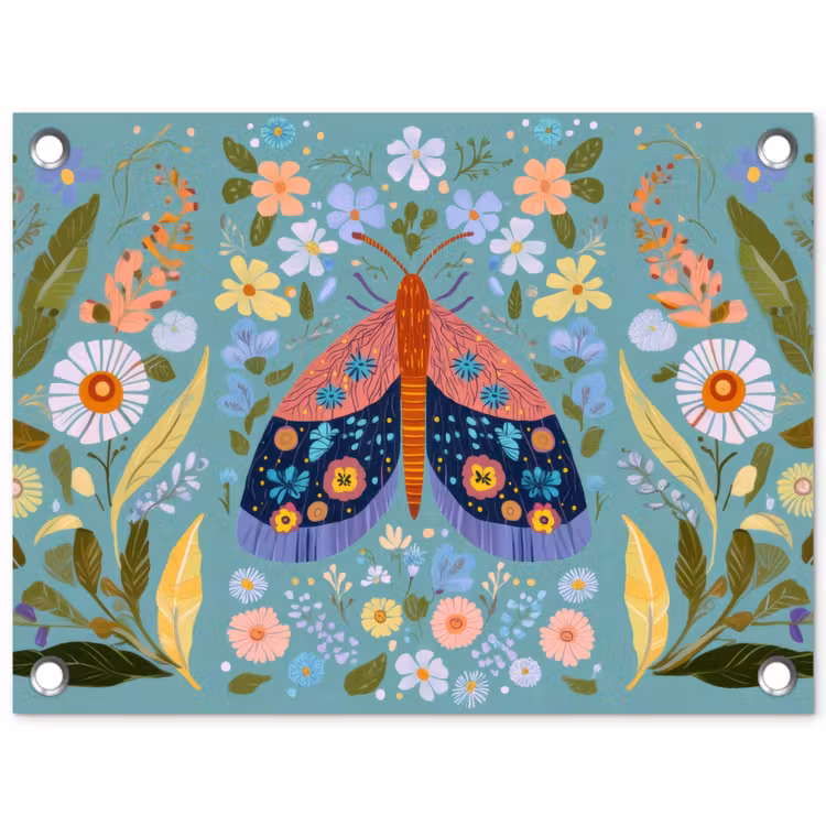 Vlinder - Sierlijk - Bloemen - Bladeren tuinposter los doek klein -3d