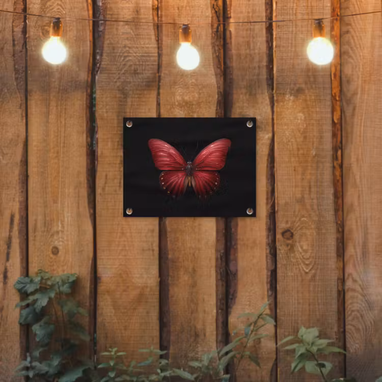 Vlinder - Rood - Minimalistisch tuinposter los doek klein -sfeer1