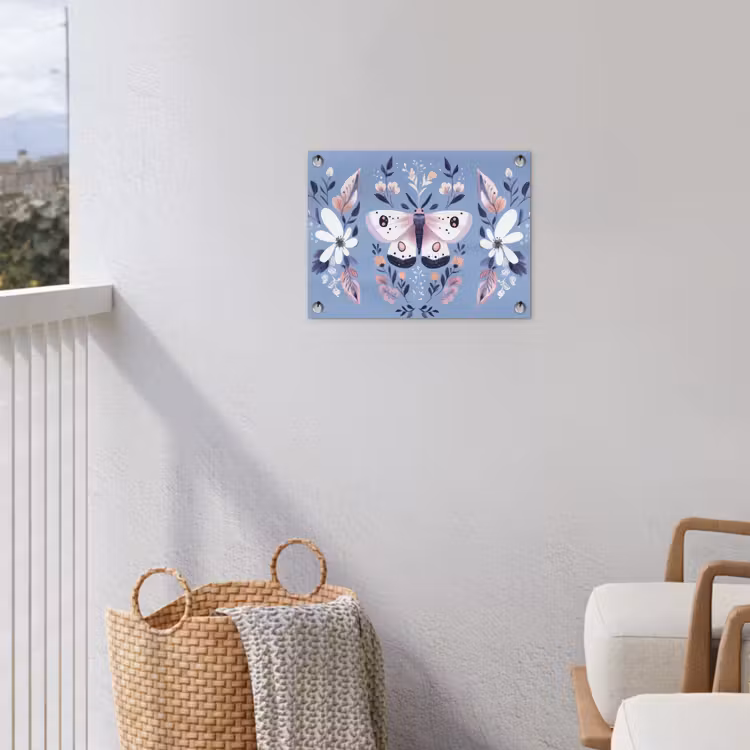Vlinder - Vleugels - Stippen - Bloemen tuinposter los doek klein -sfeer8