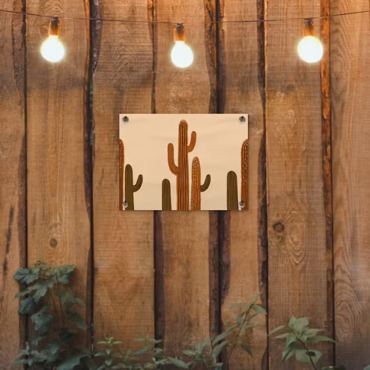 Cactus - Woestijn - Zand - Bruin tuinposter los doek klein -sfeer1