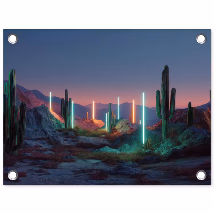 Cactus - Lichtzuilen - Zonsondergang tuinposter los doek klein -3d