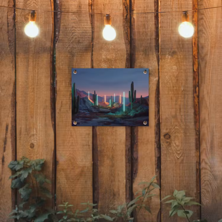 Cactus - Lichtzuilen - Zonsondergang tuinposter los doek klein -sfeer1