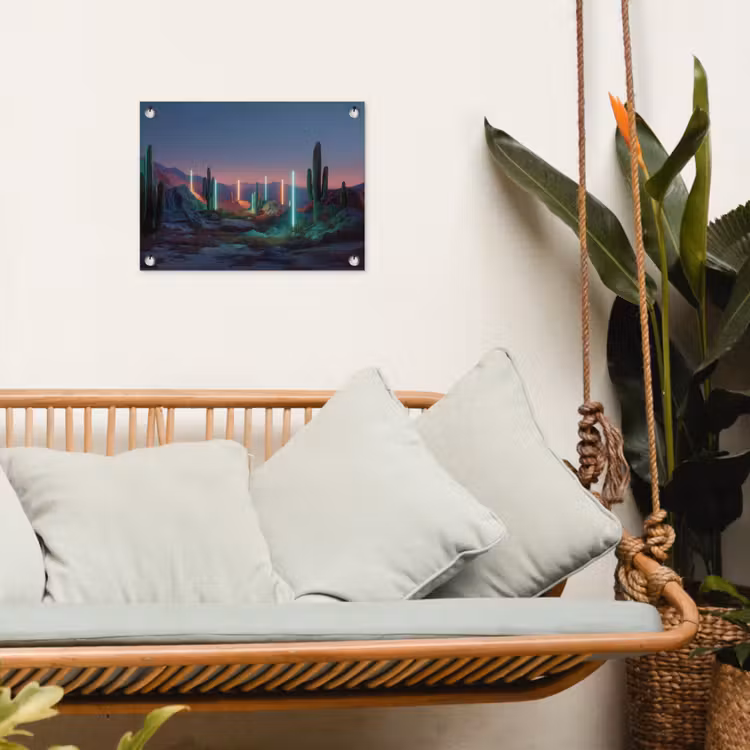 Cactus - Lichtzuilen - Zonsondergang tuinposter los doek klein -sfeer7