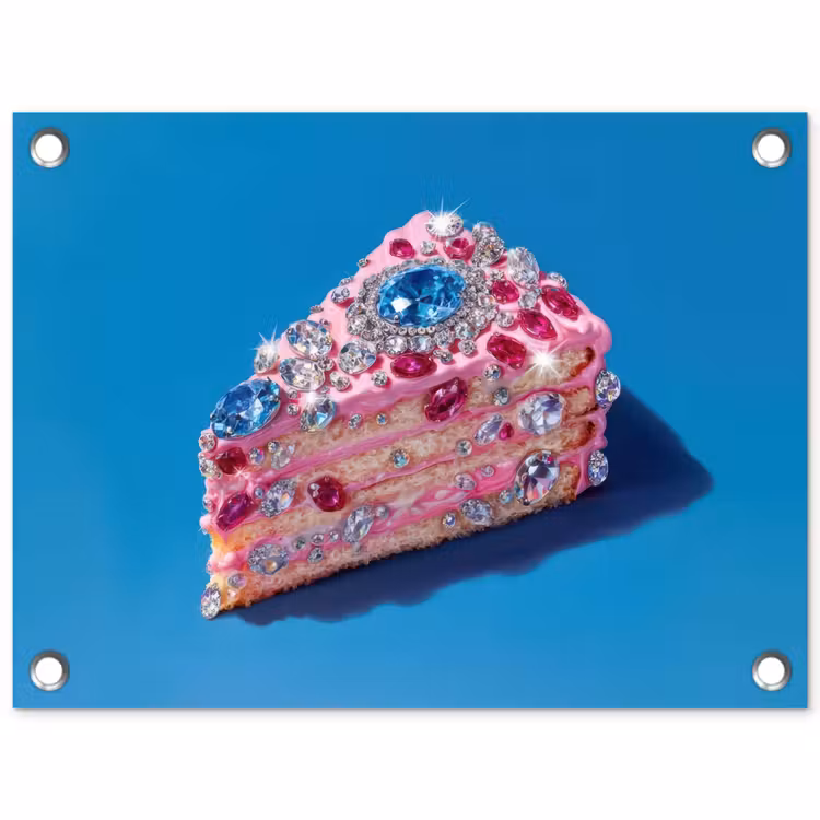 Taart - Edelstenen - Glitters - Roze tuinposter los doek klein -3d