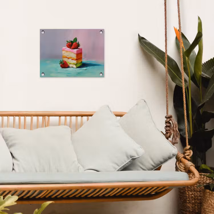 Taartje - Aardbeien - Glazuur - Kleurrijk tuinposter los doek klein -sfeer7