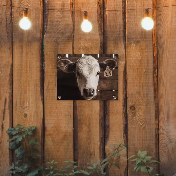 Kalf - Oormerk - Houten stal tuinposter los doek klein -sfeer1