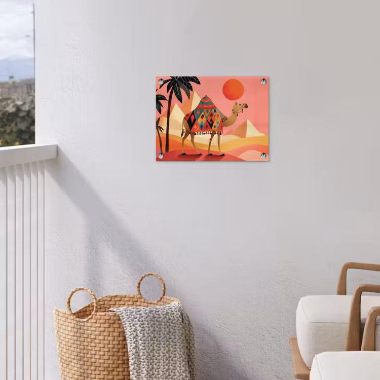 Kameel - Pyramides - Rode zon tuinposter los doek klein -sfeer8
