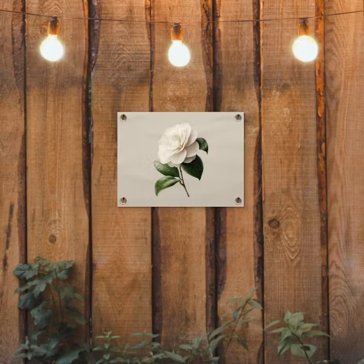 Cameliabloem - Wit - Groen tuinposter los doek klein -sfeer1