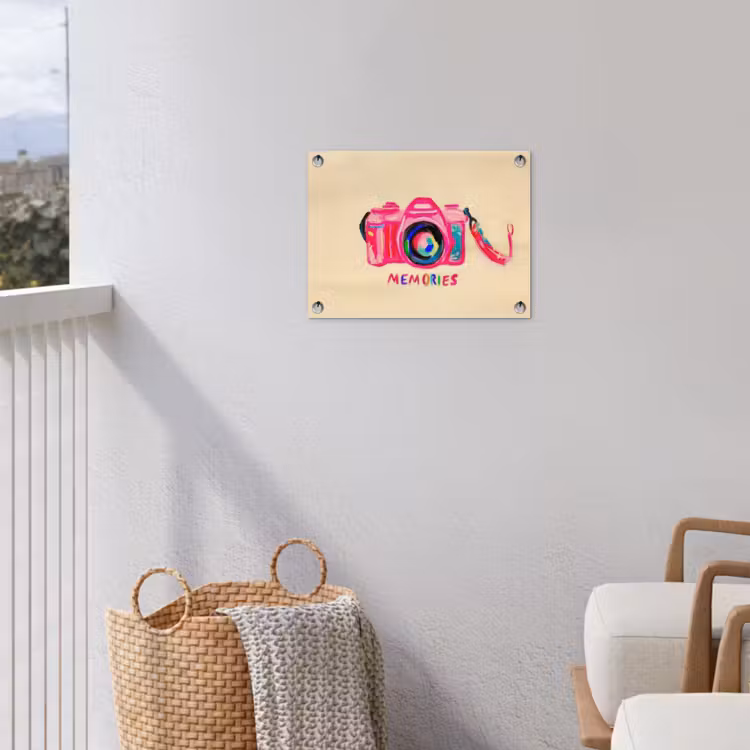 Camera - Memories - Roze - Geschilderd tuinposter los doek klein -sfeer8