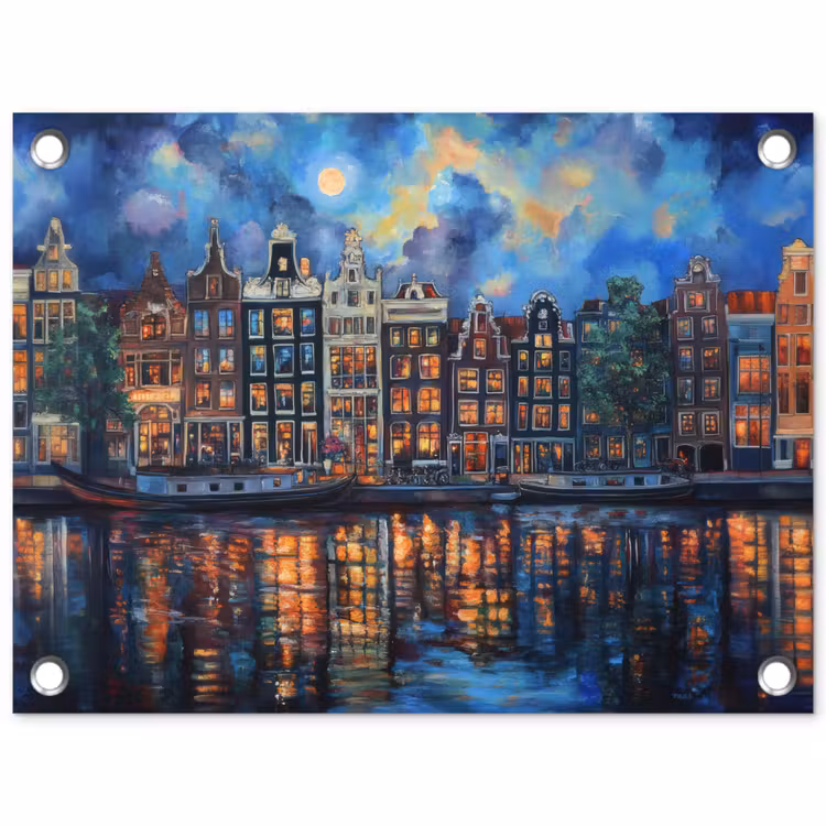 Grachten Amsterdam - Huizen - Stad - Kleurrijk tuinposter los doek klein -3d