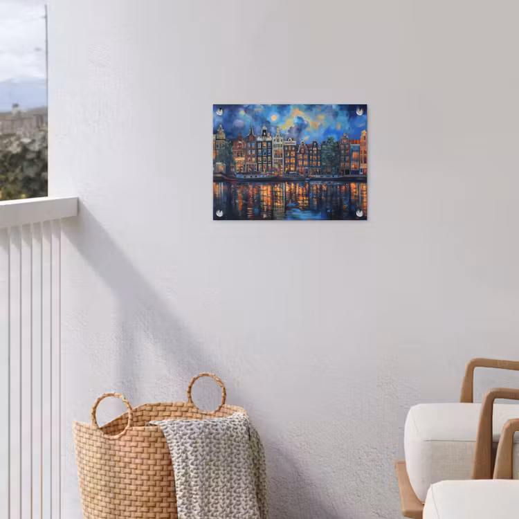 Grachten Amsterdam - Huizen - Stad - Kleurrijk tuinposter los doek klein -sfeer8