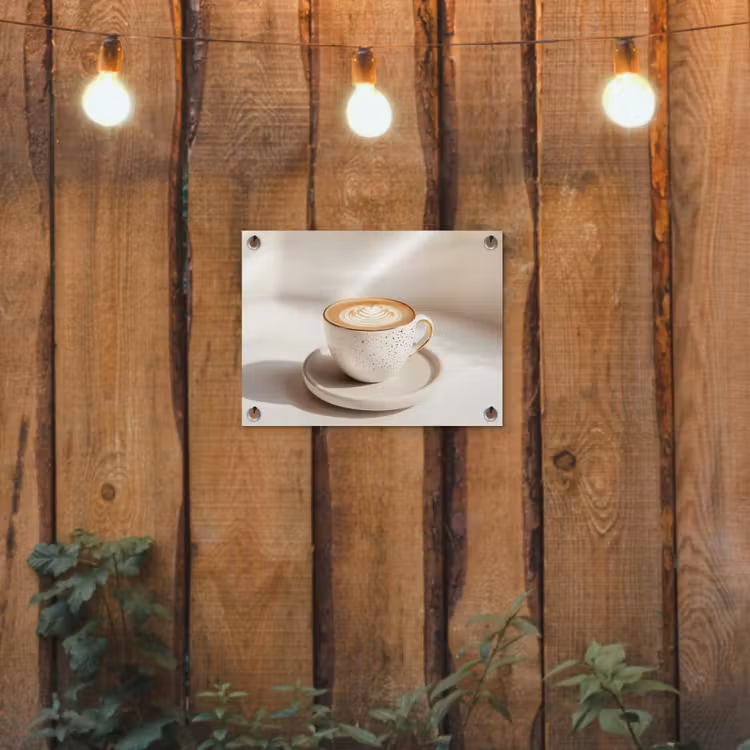 Cappuccino - Schuim - Schotel - Beige tuinposter los doek klein -sfeer1