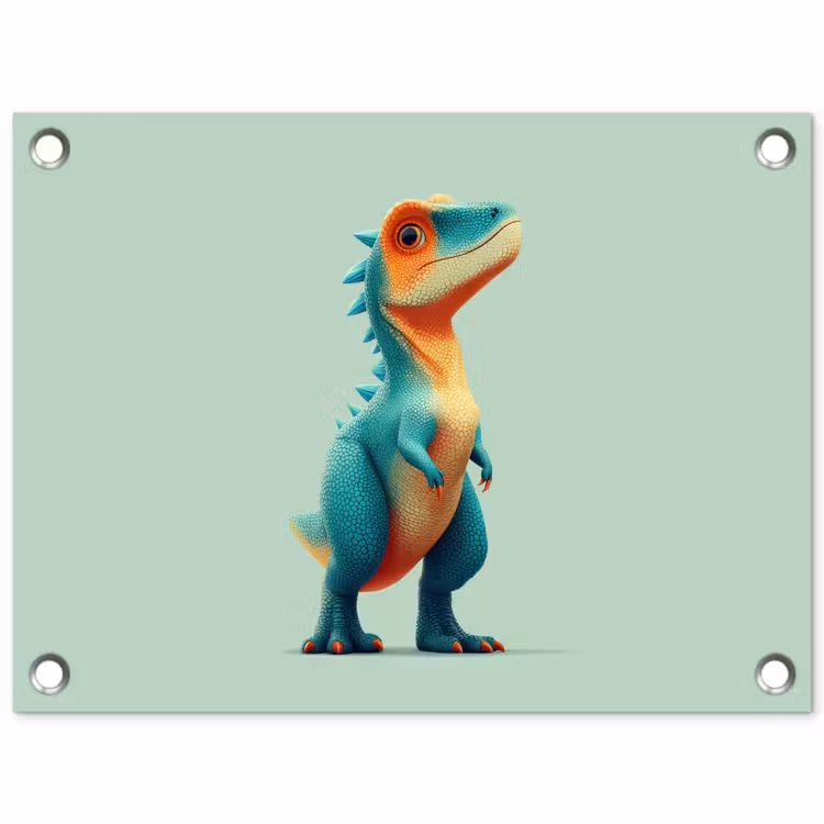 Cartoon - Dino - Oranje - Stekels tuinposter los doek klein -3d