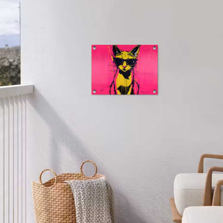 Kat - Art - Zonnebril - Roze tuinposter los doek klein -sfeer8