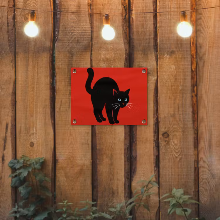 Kat - Zwart - Staart tuinposter los doek klein -sfeer1