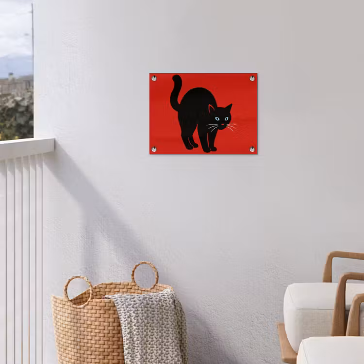 Kat - Zwart - Staart tuinposter los doek klein -sfeer8