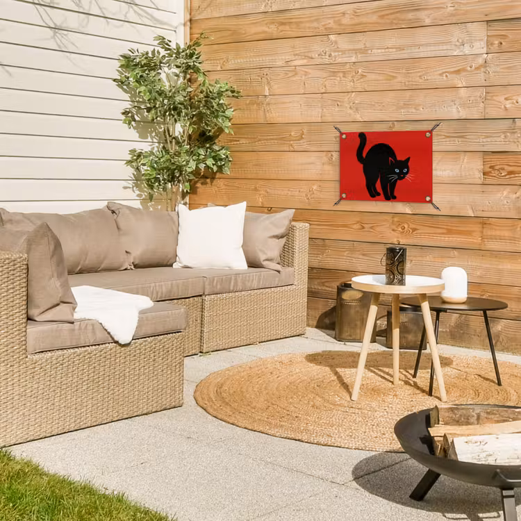 Kat - Zwart - Staart tuinposter los doek klein -sfeer4
